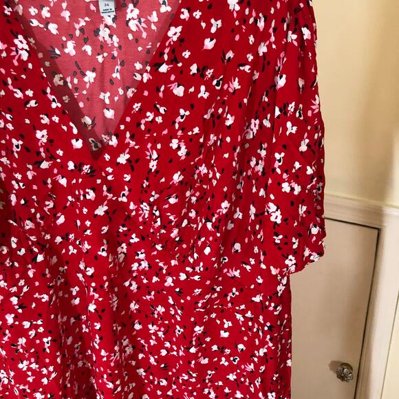 A New Day NWOT Women's Short Sleeve Maxi Sundress Red Floral Size 24 - Picture 3 of 9
